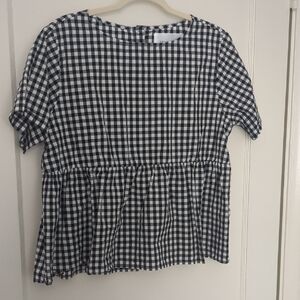 Tradlands Black and White Checkered Peplum Blouse